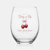 Modernes Cherry auf dem rosa Brautparty Weinglas Ohne Stiel (Vorderseite)