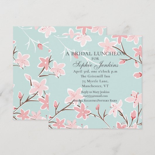 Modernes Cherry Blossom Brautparty Einladung (Vorne/Hinten)