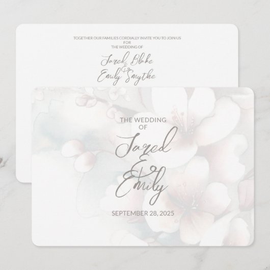 Modernes Cherry Blossom Hochzeitsempfehlung QR-Cod Einladung (Vorne/Hinten)