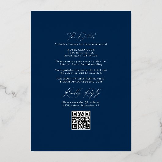Modernes Chic Beach Palm & UAWG QR Code Hochzeit G Folieneinladung (Rückseite)