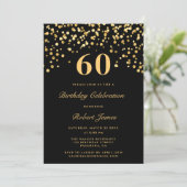 Modernes Chic Black and Gold 60. Geburtstag Einladung (Stehend Vorderseite)
