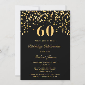 Modernes Chic Black and Gold 60. Geburtstag Einladung