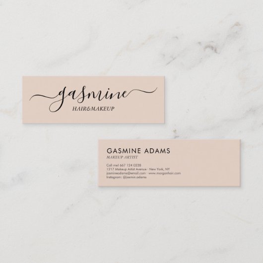 Modernes Chic Black und Cream Beige Lässiges Scrip Mini Visitenkarte (Vorne/Hinten)