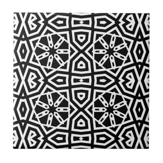 Modernes Chic Black & White Geometric-Muster Fliese (Vorderseite)