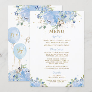 Modernes Chic Blue Floral Balloons Baby Duschmenü Programm