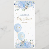 Modernes Chic Blue Floral Balloons Baby Duschmenü Programm (Rückseite)