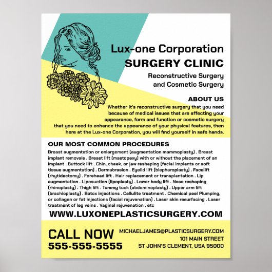 Modernes Chic-Blumenmodell, plastischer Chirurg/Op Poster (Vorne)