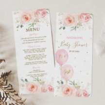 Modernes Chic Blush Floral Balloons Baby Showmenü