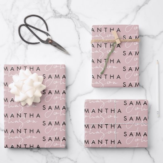 Modernes Chic Blush Pink Signature Script Geschenkpapier Set (Vorderseite)