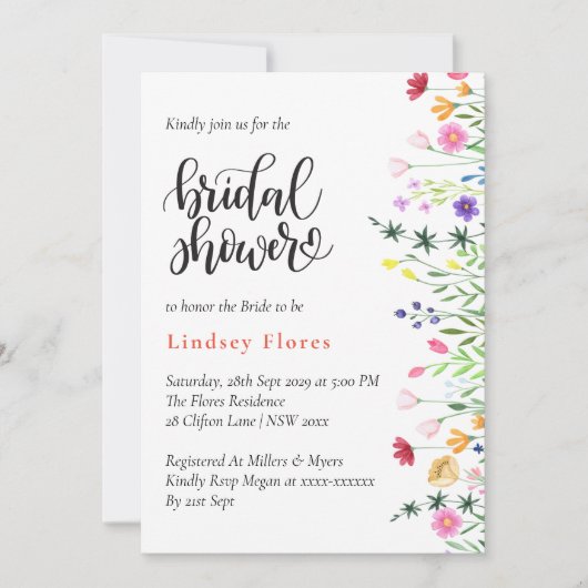 Modernes Chic Boho Bright Wild Blume Brautparty Einladung (Vorderseite)