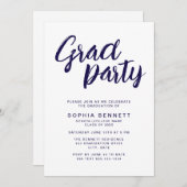 Modernes Chic Brush Script Navy & White Grad Party Einladung (Vorne/Hinten)