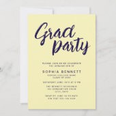Modernes Chic Brush Script Navy & Yellow Grad Part Einladung (Vorderseite)