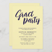 Modernes Chic Brush Script Navy & Yellow Grad Part Einladung (Vorne/Hinten)