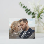 Modernes Chic Calligraphy Wedding Foto Vielen Dank Postkarte (Stehend Vorderseite)