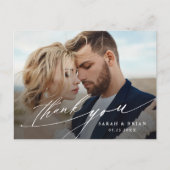 Modernes Chic Calligraphy Wedding Foto Vielen Dank Postkarte (Vorderseite)