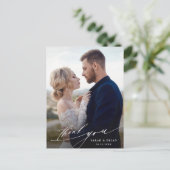 Modernes Chic Calligraphy Wedding Foto Vielen Dank Postkarte (Stehend Vorderseite)