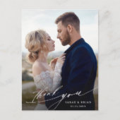 Modernes Chic Calligraphy Wedding Foto Vielen Dank Postkarte (Vorderseite)