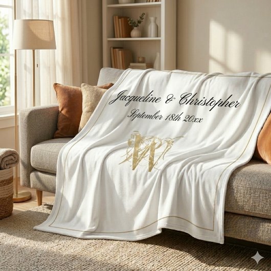 Modernes Chic Custom Newlywed Monogram Fleecedecke