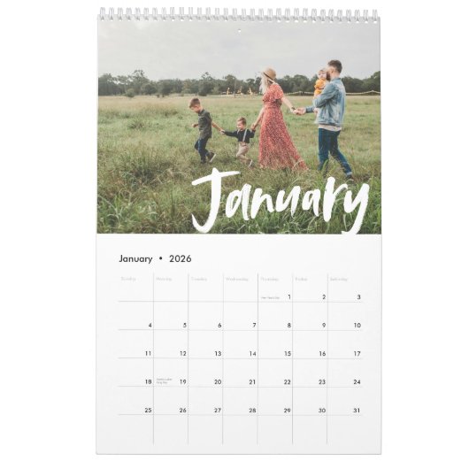 Modernes Chic CUSTOMIZABLE FARBScript-Foto Kalender (Jan 2026)
