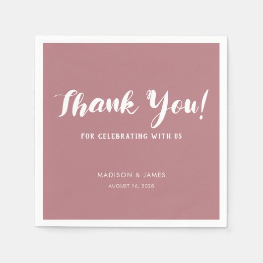 Modernes Chic Dusty Rose Script Danke Hochzeit Serviette (Vorderseite)