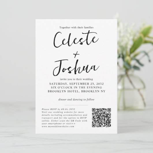 Modernes Chic Elegant 4 Foto QR Code Hochzeit Einladung (Stehend Vorderseite)
