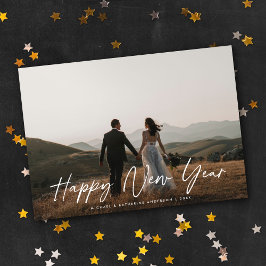 Modernes Chic Elegante Script Happy New Year Foto Feiertagskarte