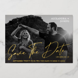 Modernes Chic Foto BW Long Date Save the Date Folieneinladung
