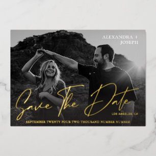 Modernes Chic Foto BW Long Date Save the Date Folieneinladung
