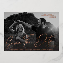 Modernes Chic Foto BW Long Date Save the Date voll Folieneinladung