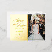 Modernes Chic-Foto-Hochzeit spart das Datum Folie Einladungspostkarte (Vorderseite/Rückseite)