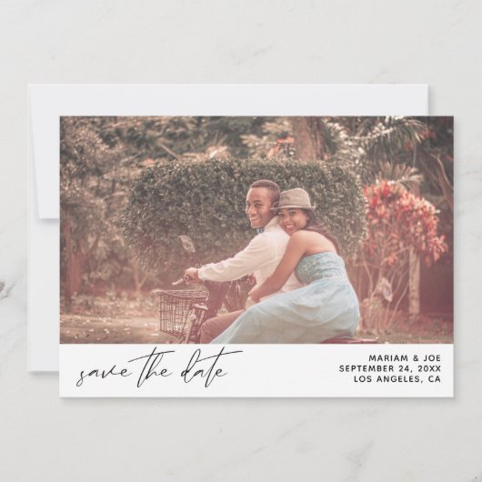 Modernes Chic Foto Horizontal Save the Date weiß Einladung (Vorderseite)