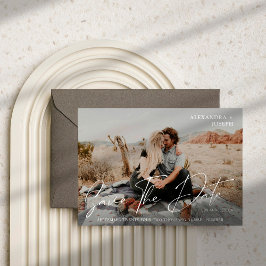 Modernes Chic Foto Long Date Save the Date weiß Einladung