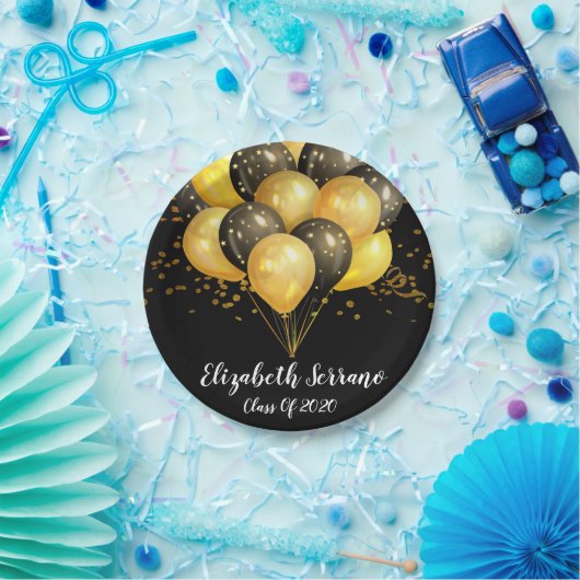 Modernes Chic Gold auf schwarzen Balloons und Conf Pappteller (Party)