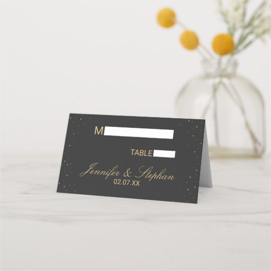Modernes Chic-Gold auf schwarzen Platzkarten (Vorderseite)