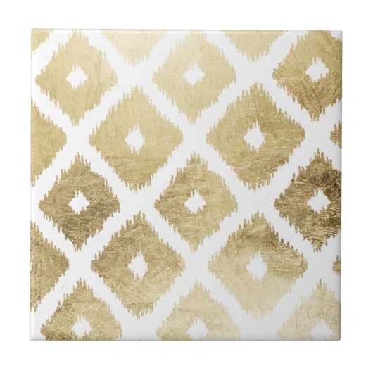 Modernes Chic-Imitat-Goldblatt ikat Muster Fliese (Vorderseite)