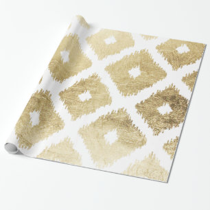 Modernes Chic-Imitat-Goldblatt ikat Muster Geschenkpapier