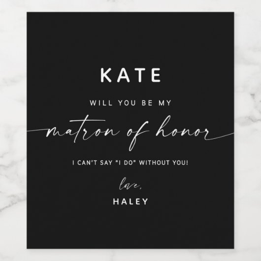 Modernes Chic Matron of Honour Vorschlag | Schwarz Weinetikett (Einzelnes Label)
