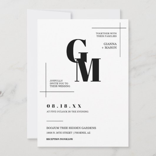 Modernes Chic Minimal Wedding Monogram QR Code Fot Einladung (Vorderseite)