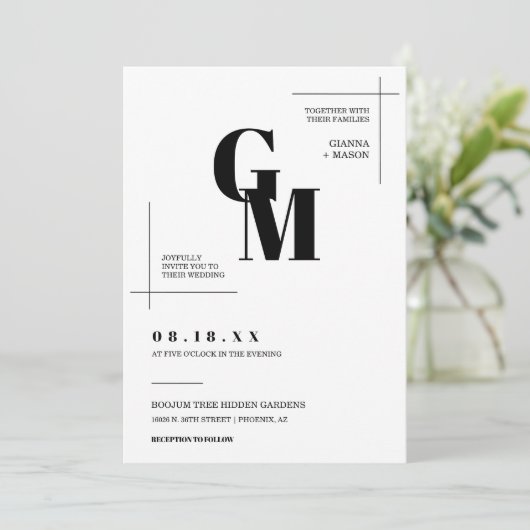 Modernes Chic Minimal Wedding Monogram QR Code Fot Einladung (Stehend Vorderseite)