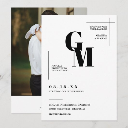 Modernes Chic Minimal Wedding Monogram QR Code Fot Einladung (Vorne/Hinten)