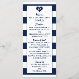 Modernes Chic Navy Blue & White Wedding Menu Menükarte