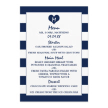 Modernes Chic Navy Blue & White Wedding Menu