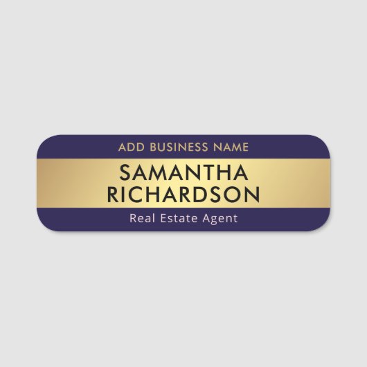 Modernes Chic Navy & Gold Office Mitarbeiter Busin Namensschild (Vorderseite)