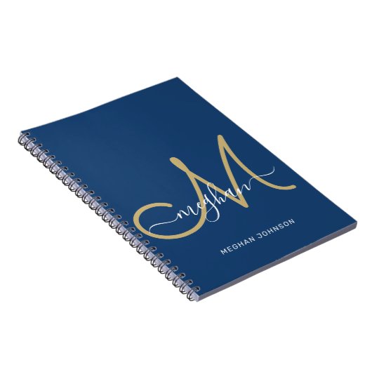 Modernes Chic Navy Gold Script Mit Monogramm Notizblock (Rechte Seite)