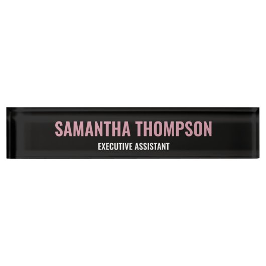 Modernes Chic Rosa, Weiß und Schwarz Namensplakette (Vorderseite)