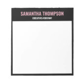 Modernes Chic Rosa, Weiß und Schwarz Notizblock (Vorderseite)