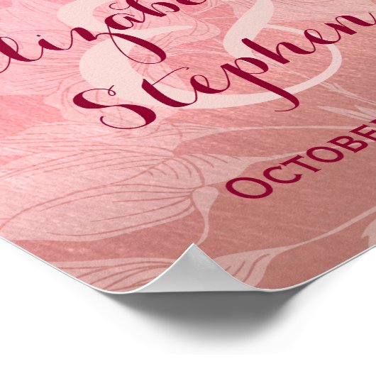 Modernes Chic Rose Gold Floral Wedding Sign Poster (Ecke)
