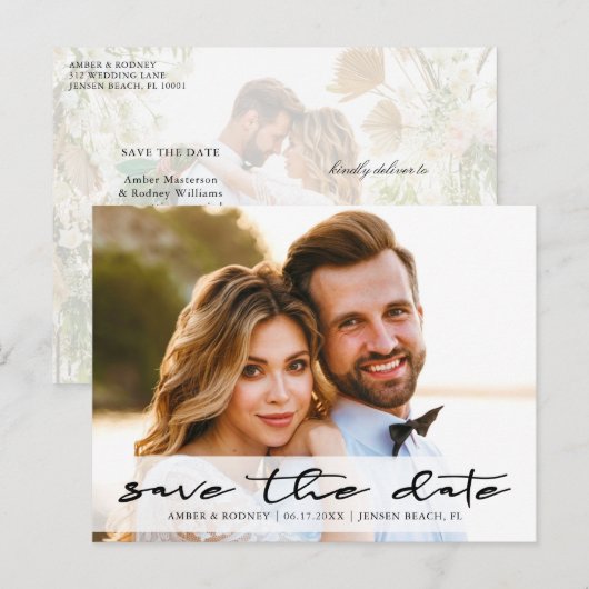 Modernes Chic Save the Date Foto Ankündigungspostkarte (Vorne/Hinten)