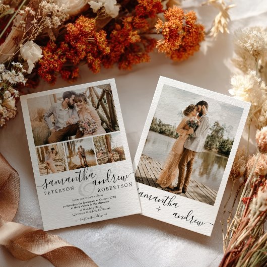 Modernes Chic Schwarz-weiß 5 Foto Minimalistisch H Einladung