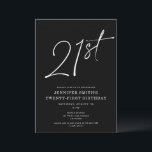 Modernes Chic-Script 21. Geburtstags-Party Einladung<br><div class="desc">Dieses moderne 21. Party lädt mit einem schicken schwarzen Hintergrund mit weißer Schrift und moderner Typografie zum Verweilen ein. Das Skript sagt "21.". Alle Farben (auch die Jahresschrift) sind vollständig und einfach anpassbar. Sie können sogar ein Foto auf der Rückseite hinzufügen! Benutzen Sie einfach das "Design Tool" im Dropdown-Menü Personalisierung....</div>